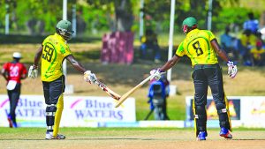 Chadwick Walton (left) and Steven Taylor muscled 174 for the first wicket to bat defending champions, Trinidad and Tobago Red Force out of the tournament  