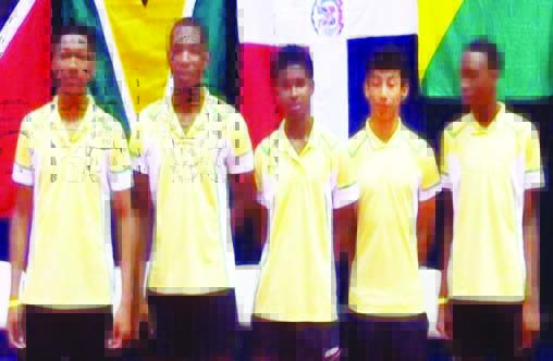 Guyana Junior Boys team from left are Kyle Edghill, Shemar Britoon, Elishaba Johnson, Miguel Wong and Nicholas Romain 