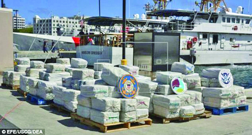 The boat carrying the cocaine was stopped and searched by authorities February 16 during a joint patrol by the crews of the US Coast Guard cutter Joseph Napier and the Coast Guard of Trinidad and Tobago (US mail photo) 