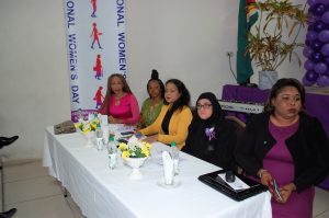Some of the distinguished Guyanese women on the panel during Wednesday’s IWD symposium 