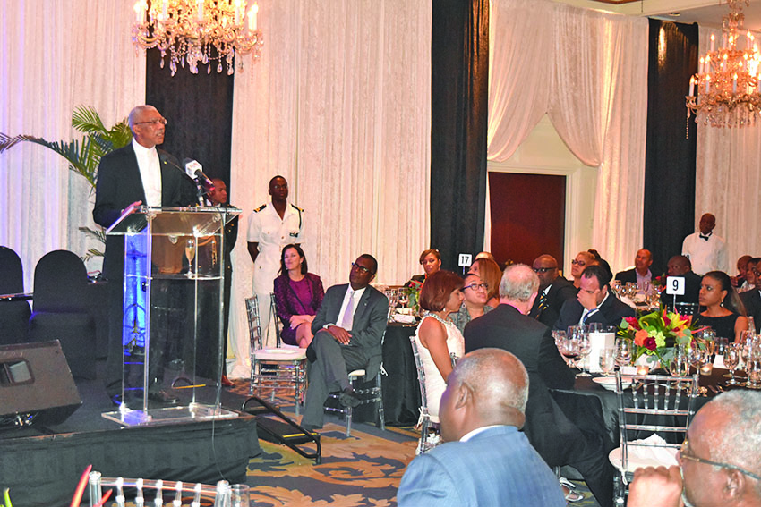 President David Granger speaking at the State Dinner at the British Colonial Hilton Nassau 