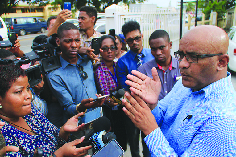 Former President and now Opposition Leader, Bharrat Jagdeo, speaking with the media on Tuesday last following his arrest and release  