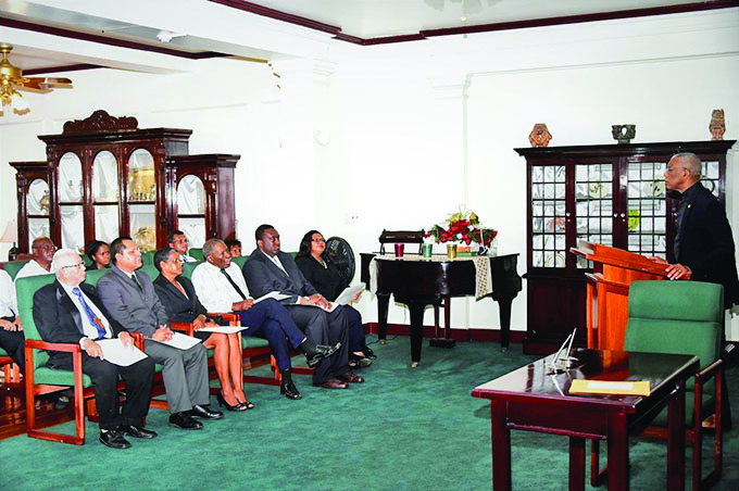 President David Granger addressing the Commissioners following the swearing-in ceremony on Friday 