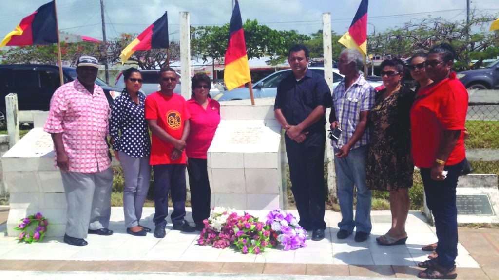 Party members in Essequibo during the wreath-laying ceremony held at the Cheddi Jagan Play Park, at Anna Regina 