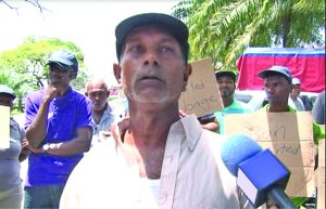 A rice farmer on the picket line on Wednesday