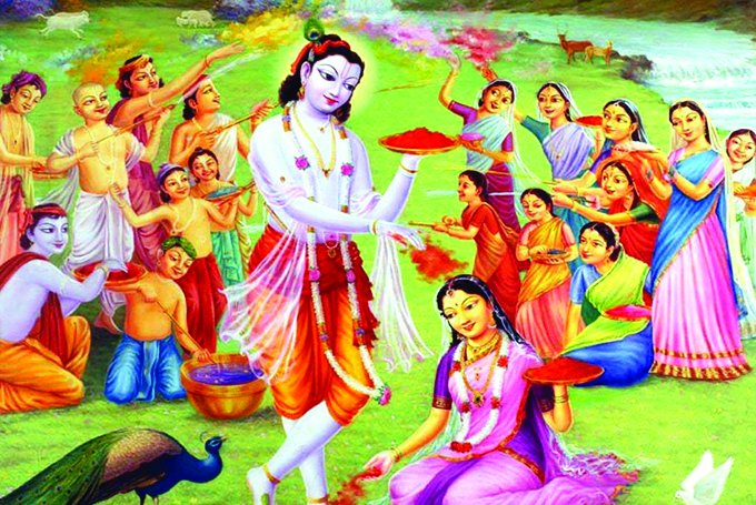 The moment Krishna approaches Radha and colors her face is the start of their companionship, and it is celebrated as Holi by Hindus everywhere