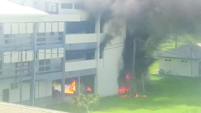 The fire raging at UG’s Faculty of Health Sciences on Wednesday morning  