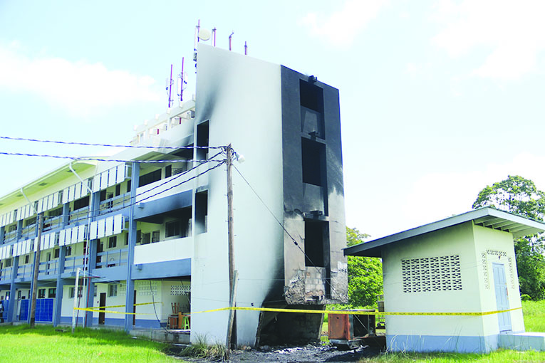 The destroyed stair tower at the Health Science Faculty following Wednesday’s blaze  