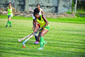 Kenisha Wills of the Hikers works her way through the defence of Old Fort in their 2nd division match