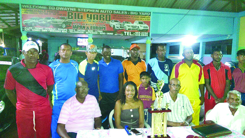 Sitting from left, Orville Stuart former Vice Chairman of EBE CC, Tamika Johnson Assistant Secretary Treasurer, Alvin Johnson Chairman and selector Faizal Ghani. Standing are representatives from the various teams