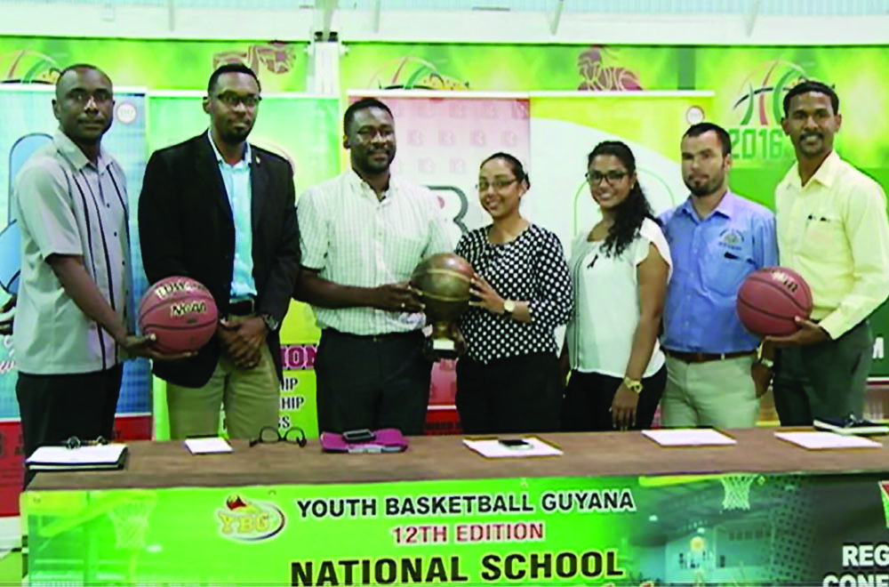 stakeholders take a photo opt during the launching of the 12th YBG National School’s Basketball Festival