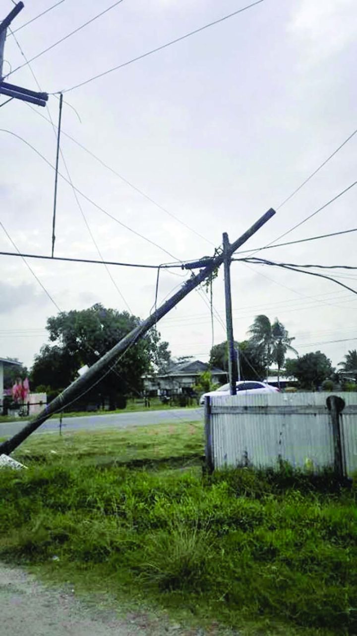 Fallen GPL pole leaves WCD villages without electricity - Guyana Times