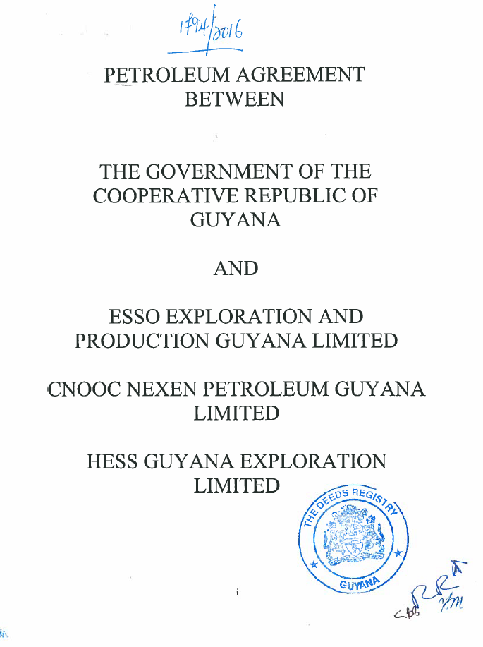 Gov’t releases Petroleum Agreement with Exxon Mobil - Guyana Times