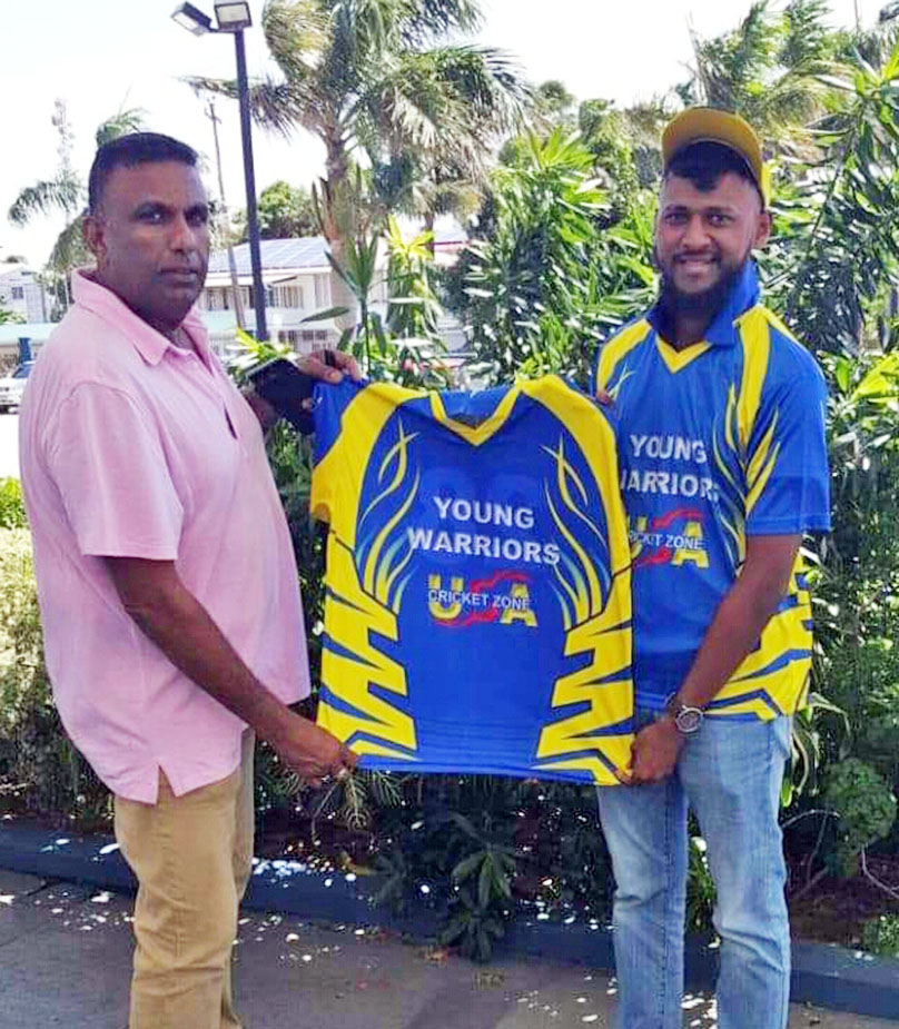 Etwaroo of Cricket Zone USA sponsors uniforms for Young Warriors Cricket Club Guyana Times