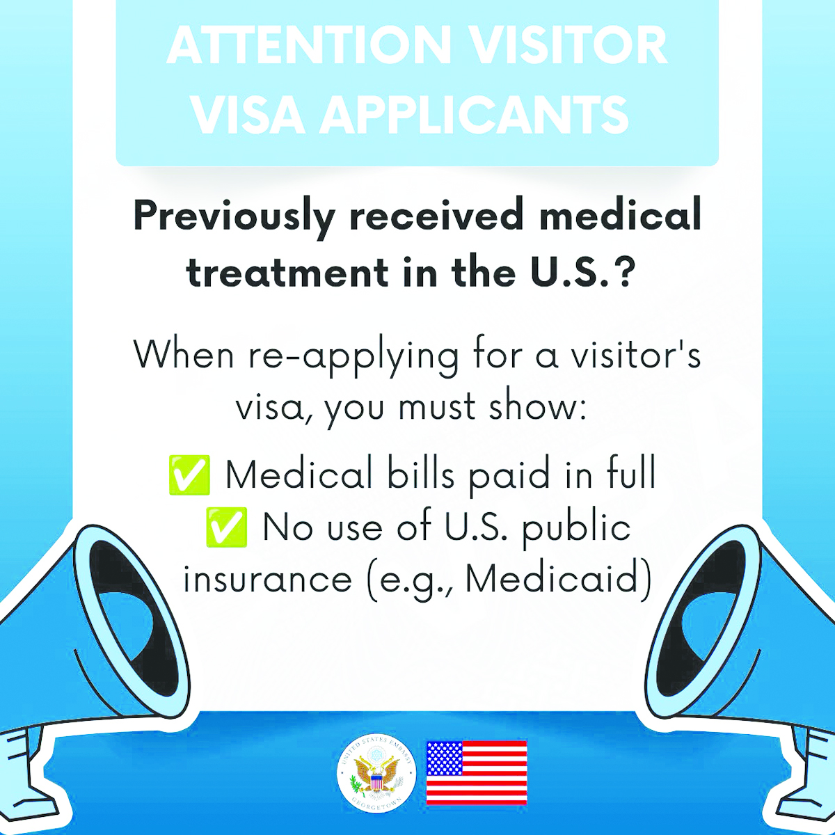 Visa renewal applicants with prior medical care, including childbirth, must prove bills were paid – US Embassy
